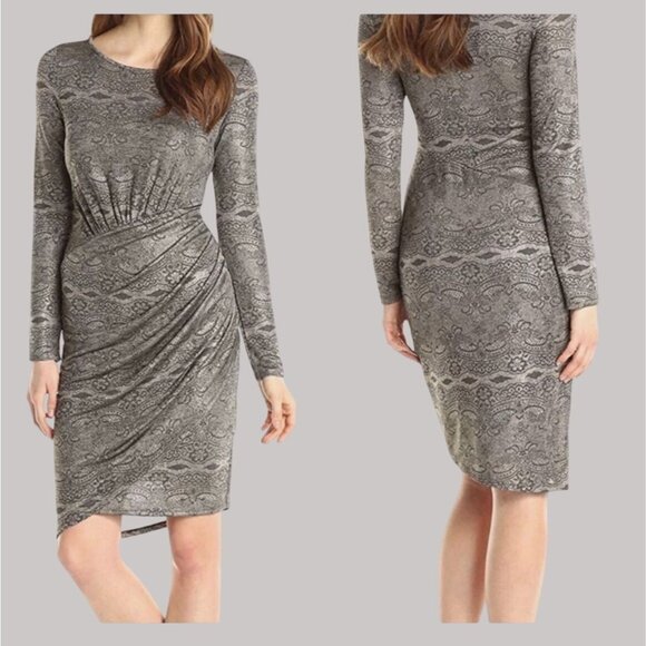 Adrianna PAPELL Faux Wrap Dress Womens Size Small Petite SP Asymmetric Career - Picture 1 of 13